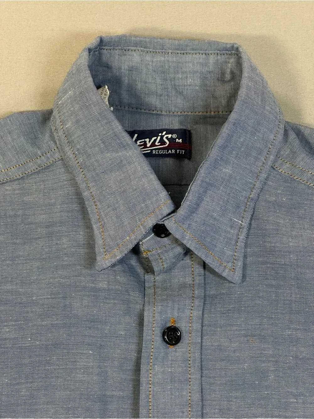 VINTAGE 70s Levi's Orange Tab Chambray Button Up Western Shirt - Mens Medium